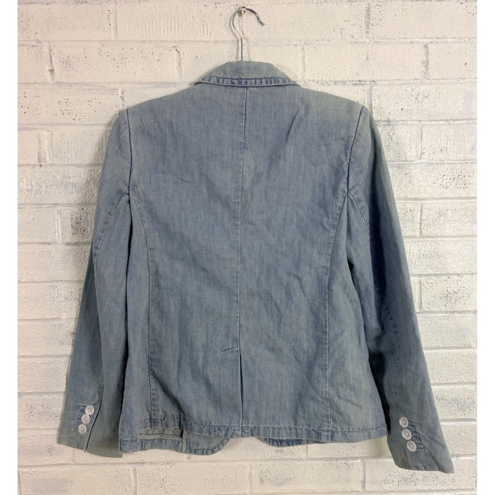 Talbots Chambray Blazer Womens 6 Blue Cotton Hemp Blend Lightweight Jacket - Picture 2 of 11